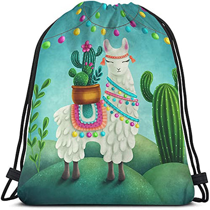 Cute Alpaca Llama Drawstring Bags Backpack Bag Cactus Summer Plant Green Succulent Colorful Art Boho Animal Sport Gym Sack Drawstring Bag String Bag Yoga Bag for Men Women - color: Multi-a82