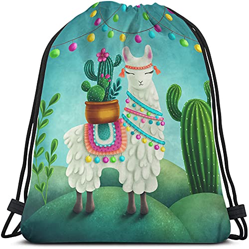 Cute Alpaca Llama Drawstring Bags Backpack Bag Cactus Summer Plant Green Succulent Colorful Art Boho Animal Sport Gym Sack Drawstring Bag String Bag Yoga Bag for Men Women - color: Multi-a82
