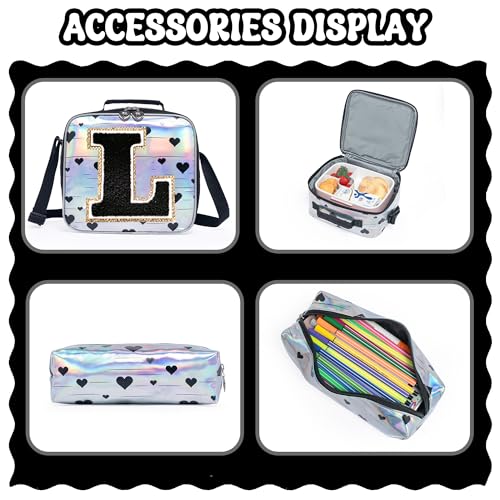 HTgroce Backpacks for Girls School Bag Kids Black Bookbag for Elementary Students Kids Backpack with Lunch Box and Pencil Case - color: Silver, style: L