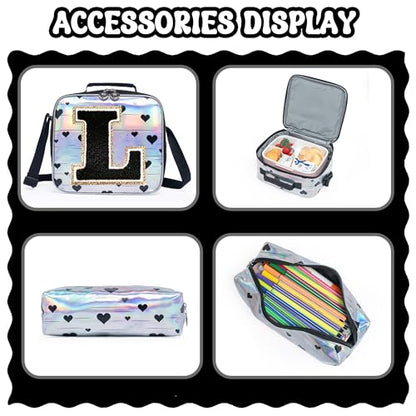 HTgroce Backpacks for Girls School Bag Kids Black Bookbag for Elementary Students Kids Backpack with Lunch Box and Pencil Case - color: Silver, style: L