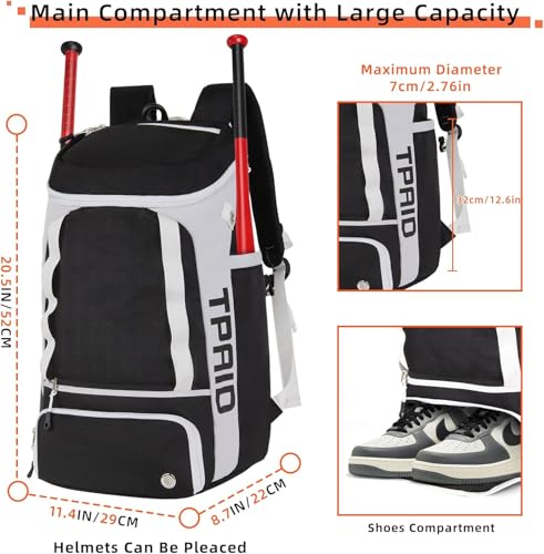 TPAID Sturdy Soccer Bag, Soccer Backpack with Shoes Compartment for Soccer Ball Basketball Baseball Volleyball Football, Large Capacity Sport Equipment Bags for Men and Women