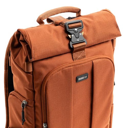 Think Tank FocusPoint 22L RollTop Camera Backpack - Urban Rust: Expandable Travel & Camera Backpack with Laptop Sleeve, Quick Side and Back Access, Rain Cover – Versatile Photography & Travel Bag - color: Urban Rust, size: 22 Liters