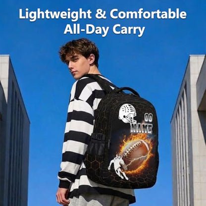 Mercuryelf Custom Kids Backpack for Football Player - Personalized Boys Backpack for Kindergarten Elementary Primary, Durable Lightweight School Bag for Practice - color: Brown