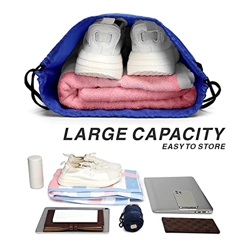 Drawstring Backpack Sports Water Resistant String Bag Sport Gym Sackpack for Women Men Large with Zipper, Royal - color: Royal