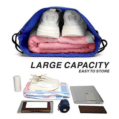 Drawstring Backpack Sports Water Resistant String Bag Sport Gym Sackpack for Women Men Large with Zipper, Royal - color: Royal