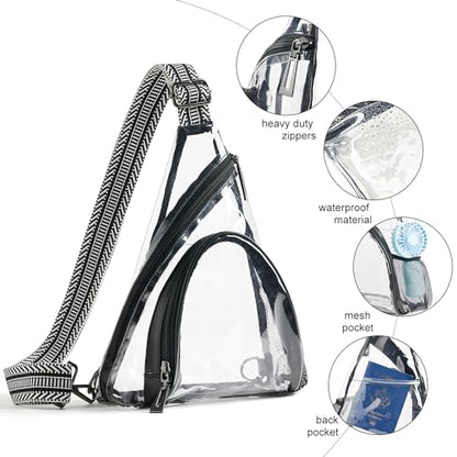 Clear Bag for Stadium Events 12x12x6 Stadium Bag Crossbody Purses Clear Sling Backpack for Concerts Football Games Travel - color: Black-G