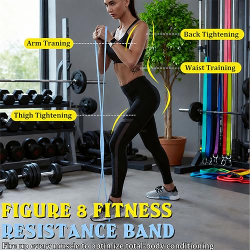 Resistance Bands with Handles,Figure 8 Resistance Band Elastic Fitness Bands Exercise Band for Home Yoga Gym Workout - color: Pink-15LB+Blue-25LB