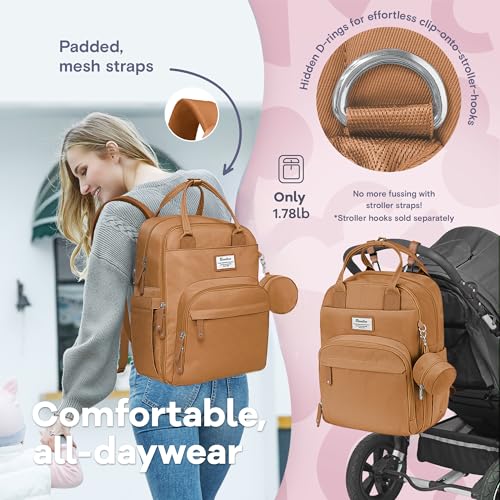RUVALINO Diaper Bag Backpack-Multifunction Baby Travel Bag with Changing pad, Insulated Bottle Holders & Pacifier Case, Large Capacity, Waterproof, Dark Brown - color: Dark Brown