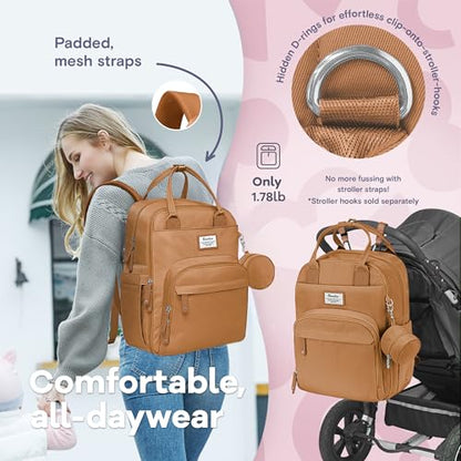 RUVALINO Diaper Bag Backpack-Multifunction Baby Travel Bag with Changing pad, Insulated Bottle Holders & Pacifier Case, Large Capacity, Waterproof, Dark Brown - color: Dark Brown