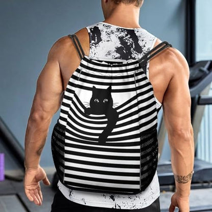 Cat Drawstring Backpack Gym Bag With Shoe Compartment String Bag Sport Beach Swimming Sackpack For Women Men - color: Cat