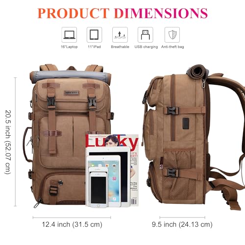 WITZMAN Travel Backpack for Men 40L Large Carry-on Airline Approved Convertible 3 in 1 laptop Bags Fit 16 inch(A8013 Brown) - color: Brown