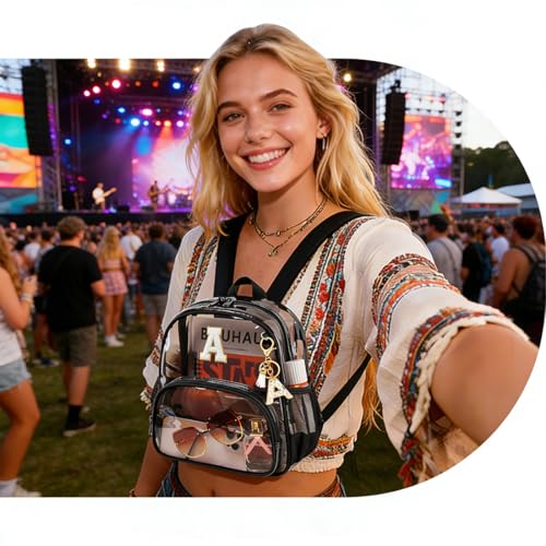 PIG PIG GIRL Clear Backpacks for Stadium Events Approved 12×6×12 Clear Bookbag for Women Mini Transparent Letter Back Pack, Semi-black, Letter-A - color: Semi Black, style: A