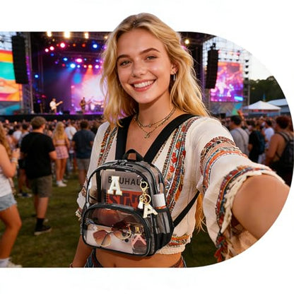 PIG PIG GIRL Clear Backpacks for Stadium Events Approved 12×6×12 Clear Bookbag for Women Mini Transparent Letter Back Pack, Semi-black, Letter-A - color: Semi Black, style: A