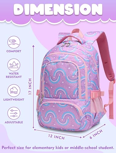 BLUEFAIRY Kids Backpacks for Boys Girls 17 Inch Elementary Primary Middle School Bookbags with Laptop Compartment Back to School Bags for Childs Age 6-8 Mochilas Escolares para Niños Niñas Purple - color: Purple