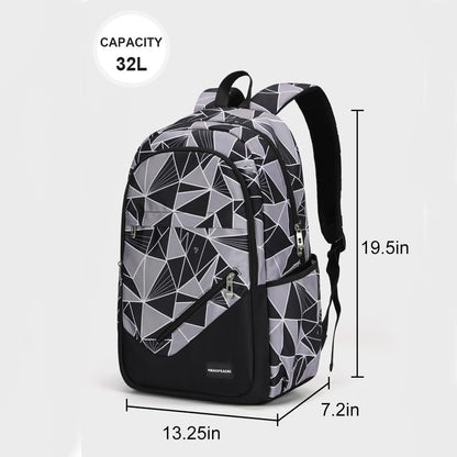 Boys' Large School Backpack, for 8-16 Years Old, Elementary - High School (Geometric black and gray, Large：19.5×7.2×13.25 inch) - color: Geometric Black and Gray