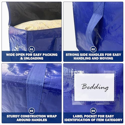 8 Pack Extra Heavy Duty Large Moving Bags with Strong Zipper & Carrying Handles, Sturdy Clothes Storage Bag Totes Bins, Packing Bags Moving Boxes College Moving Supplies, Dark Blue - 40 gal - size: 40 gal-Dark Blue