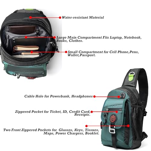 NICGID Sling Bag Chest Shoulder Backpack Crossbody Bags for Tablet Laptop Outdoor Hiking Men Women - color: Dark Green-2629