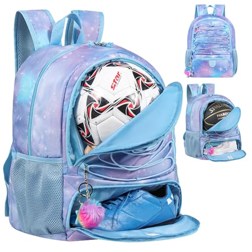 Basketball Bag Backpack for Men Women with Ball & Shoes Compartment 30L Capacity Lightweight Breathable Boys Girls Soccer Ball Bag Backpack Fit Volleyball Football Sports Travel School Gym - color: TK13Starry Purple