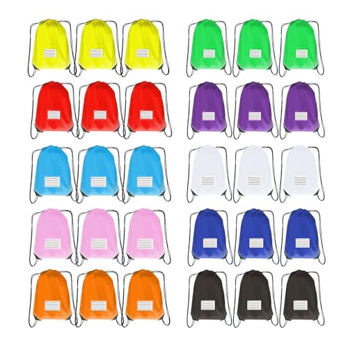 Drawstring Backpack Bulk 30 Packs Draw String Bags for Gym Sports Trip Pedestrianism Cinch Sack DIY for Women Men with Memo Card (10color multi color) - color: 10color