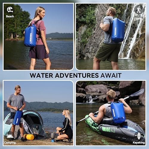 MARCHWAY Floating Waterproof Dry Bag Backpack 5L/10L/20L/30L/40L, Roll Top Sack Keeps Gear Dry for Kayaking, Rafting, Boating, Swimming, Camping, Hiking, Beach, Fishing - color: Dark Blue, size: 5L