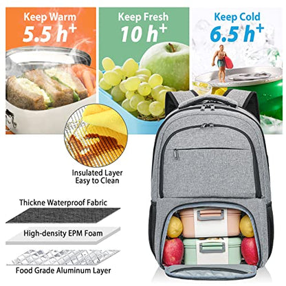 unch Backpack, Insulated Cooler Lunch Bag Backpack, Large School Backpacks for Teen Boys Water Resistant Back Pack Gift for Men Fit 17 Inch Laptop - color: Grey