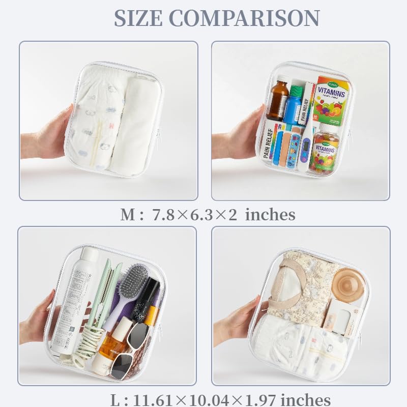 3-Pack Medium Clear Hard Shell Zipper Pouches, Clear Zipper Bags, Hard Case Pouches for Purse & Diaper Bag Organizer,and Travel Essentials (3M - size: 3M