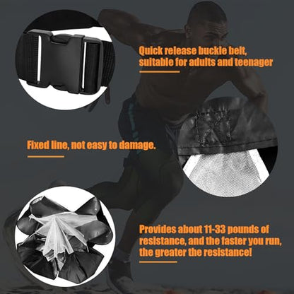 Running Parachute for Speed Training, 56 inch Resistance Parachute for Athletes, Sprinting & Football Training Equipment with Adjustable Waist Belt, Drag Chute to Improve Velocity & Explosive Power - color: Black-2 Parachute