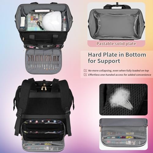 LTINVECK Nail Polish Organizer Case Backpack Holds 70 Bottles (15ml/0.5fl.oz)& Nail Lamp, 2 Layers Detachable Nail Kit Storage Case, Large Travel Nail Supplies Shoulder Bag for Manicure Tools (black) - color: Black