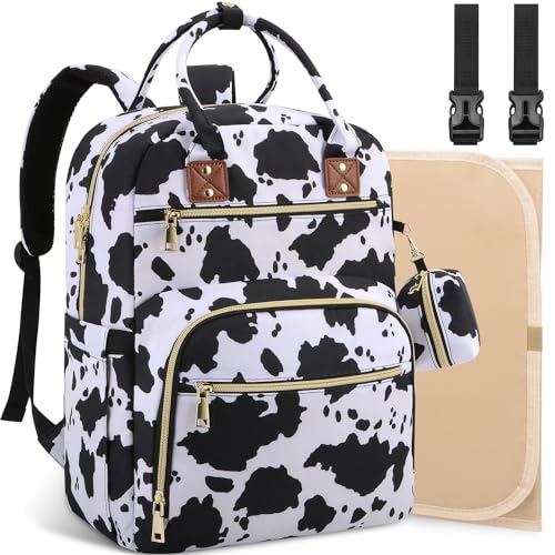 Tenot Baby Diaper Bag Backpack, Travel Diaper Bags for Baby Girl Boy Large Capacity Baby Bag Backpack for Women Cow Print - color: Cow Print