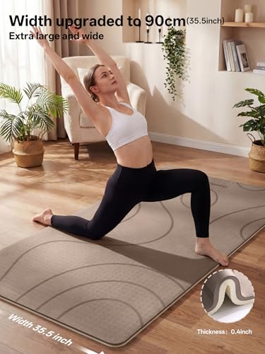 EaseUp Large yoga mat,73’x35.5’x0.4’,extra thick and wide,10mm pilates mat,non-slip exercise mat,workout mats for home gym - color: Brown/Beige