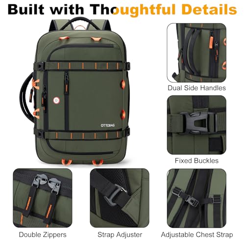 40L Travel Backpack,TSA Approved Carry On Backpack,Business Work Bag with Wet/Dry Compartment, Fits 17.3" Laptop, Duffel Bag for Men Women(ArmyGreen) - color: Armygreen