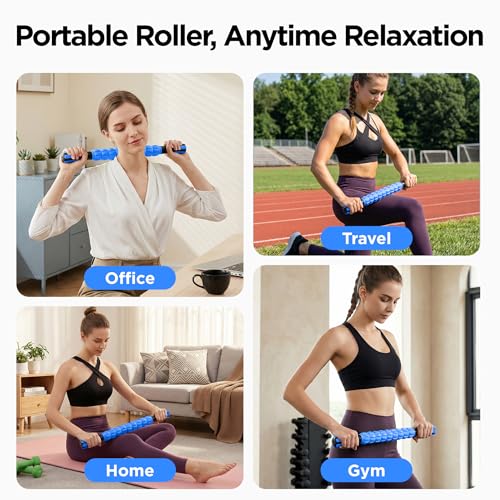 Muscle Roller & Massage Roller Stick for Athletes - Lymphatic Drainage Support, Relieves Muscle Soreness, Cramping & Tightness - Targets Legs, Arms, Back & Calves （Blue - 18inch） - color: Blue