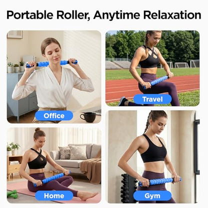 Muscle Roller & Massage Roller Stick for Athletes - Lymphatic Drainage Support, Relieves Muscle Soreness, Cramping & Tightness - Targets Legs, Arms, Back & Calves （Blue - 18inch） - color: Blue