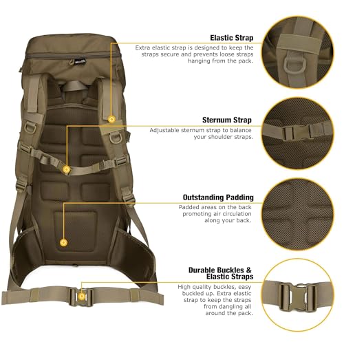 Mardingtop 50L Hiking Backpack,Backpacking Backpack with Rain Cover for Hiking,Backpacking,Rucking,Camping,Survival - color: Khaki