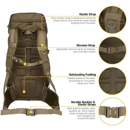 Mardingtop 50L Hiking Backpack,Backpacking Backpack with Rain Cover for Hiking,Backpacking,Rucking,Camping,Survival - color: Khaki