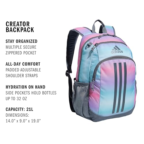 adidas Creator School Backpack for Girls & Boys — Durable Bookbag - color: Gradient Rose Tone Pink/Onix Grey