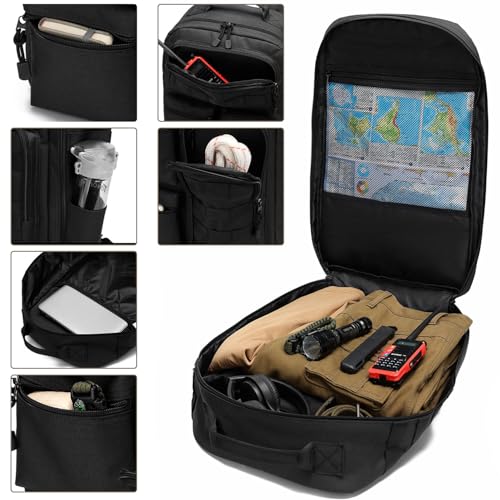 Tactical Camo Backpack for Men Women Waterproof Durable MOLLE Backpack Camping Hunting Emergency Preparedness - color: Black