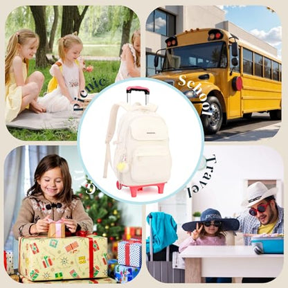 EKUIZAI Solid Girls Rolling Backpack for Kids Roller Bookbag with Wheels for Middle School Students Girls Trolley Backpack， Black - color: A-6-wheel Black, style: 6 Wheels