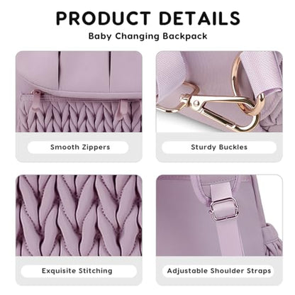 SONARIN Convertible Diaper Bag Backpack Waterproof Nappy Changing Bag Travel Mummy Bag with Changing Pad & Shoulder Strap(Purple) - color: Purple