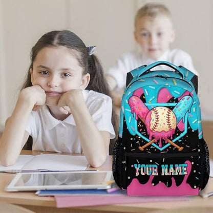 Custom Baseball Backpack for Boys Kids - Personalized Kids Backpacks Sports School Bookbag Toddler Youth Player Gift 17" Drip Design Schoolbag for Kindergarten Elementary Primary - color: Pink
