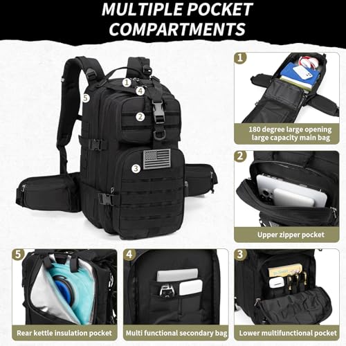 Camo hunting backpack，small tactical backpack, military backpack for men， camping backpack, 3-day bag(Black) - color: Black