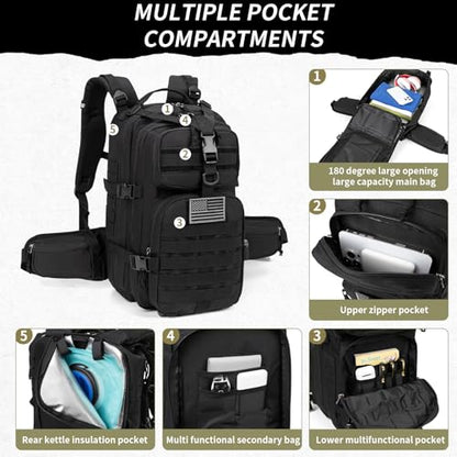Camo hunting backpack，small tactical backpack, military backpack for men， camping backpack, 3-day bag(Black) - color: Black