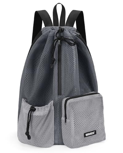 WANDF Swim Bag for Swimmers, Mesh Beach Backpack - color: Grey With 2 Front Pockets, size: Large