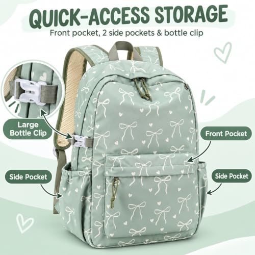 LOIDOU Girls Backpack for Kids Cute School Bookbag - color: Sage Green, size: L-17"