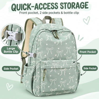 LOIDOU Girls Backpack for Kids Cute School Bookbag - color: Sage Green, size: L-17"