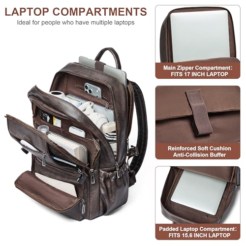 Shrrie 17 Inch Laptop Backpack Purse for Women with Giant Tumbler Holders | Vegan Leather Backpack with Large Water Bottle Pocket,Work Travel Business College Teacher Nurse,35L Large Capaity - color: Coffee