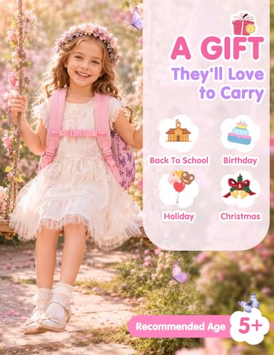 VASCHY Kids backpacks, Cute Lightweight Water Resistant Preschool Backpack for Boys and Girls Chest Strap | Cute - color: Pink Butterfly, size: Small (4-6 Yrs) - 15'' H