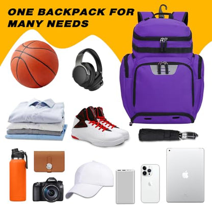 Goloni Basketball Backpack,Large Sports Bag with Ball Compartment & Shoe Compartment, Best for Basketball, Soccer - color: Purple