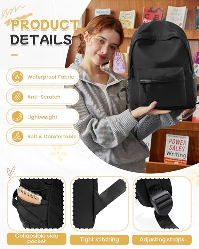 BJLFS Small Black School Backpack for Girls Women Waterproof High School Book Bag Cute Backpack for Men Teens Boys, Lightweight Simple Middle School Back Pack Daypack Gift - color: Black