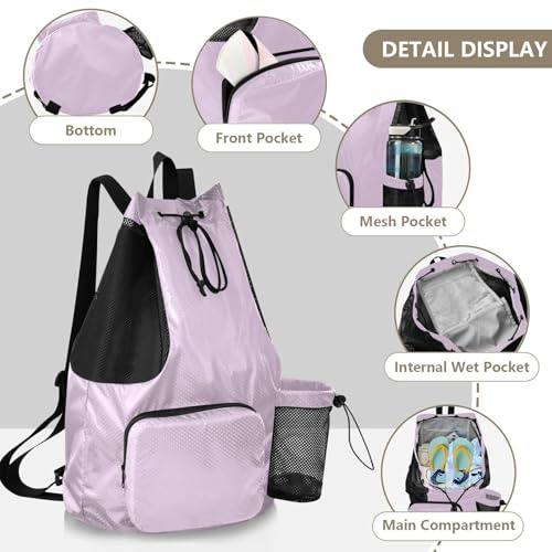 ODAWA Thistle Drawstring Beach Bag for Swimming Swim Bag with Shoes Compartment - color: Thistle